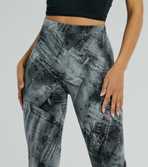 Got The Blues High Rise Denim Print Flare Pants