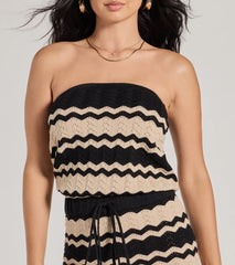Stylish In Stripes Strapless Wide Leg Knit Jumpsuit