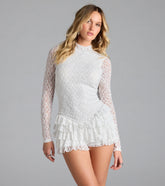 Playful Style Open Back Ruffle Lace Romper