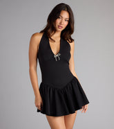 Coquette Glam Halter Bow Romper
