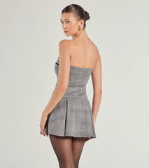 Adorable Factor Plaid Strapless Drop Waist Romper