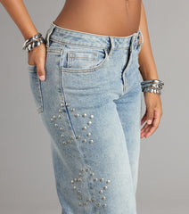 Starry Eyed Studded Wide Leg Denim Jeans