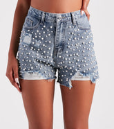 Gem Of The Sea Faux Pearl Denim Shorts
