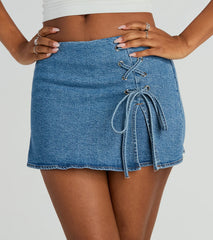 Born To Be Coveted Mid-Rise Lace-Up Denim Skort