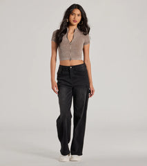 Trending Vibe Short Sleeve Zip Up Crop Top