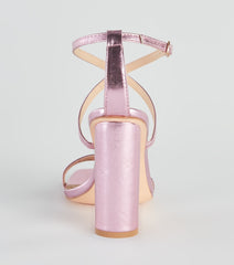 Memorable Shine Metallic Round Block Heels