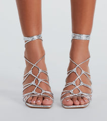 Fashionable Caged Lace-Up Metallic Heels