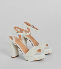 Elite Glam Faux Pearl Platform Block Heels