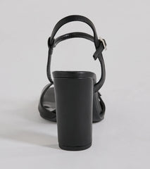 Midnight Glam Rhinestone Buckle Patent Block Heels