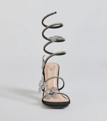 Major Beauty Rhinestone Floral Spiral Block Heels