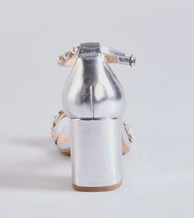 Gleaming Radiance Faux Pearl Metallic Block Heels