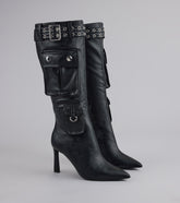 Hot on the Heist Buckled Pocket Stiletto Boots