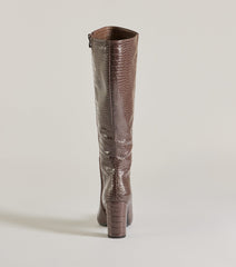 Chic Moment Faux Leather Croc-Embossed Under the Knee Boots