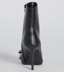 Gift Of Fab Faux Leather Rhinestone Bow Booties