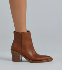 Stylish Staple Faux Leather Block Heel Booties