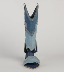 Diva Mode Denim Western Heeled Boots