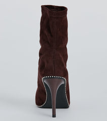 Walk Like A Stud Faux Suede Stiletto Booties