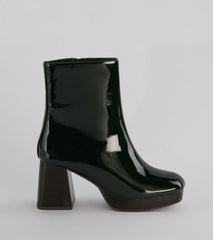 Seize The Moment Patent Block Heel Booties