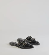 Edgy Flair Faux Leather Buckle Strap Flats