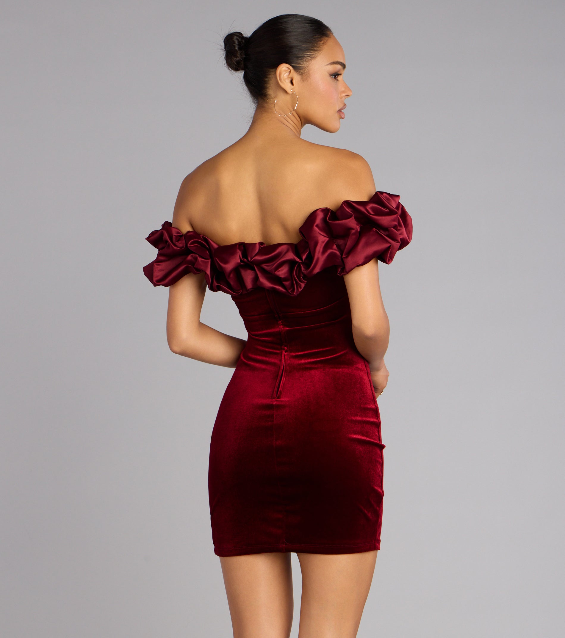 Lia Satin Ruffle Off-The-Shoulder Velvet Mini Dress