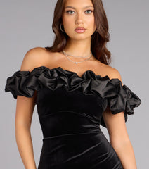 Lia Satin Ruffle Off-The-Shoulder Velvet Mini Dress