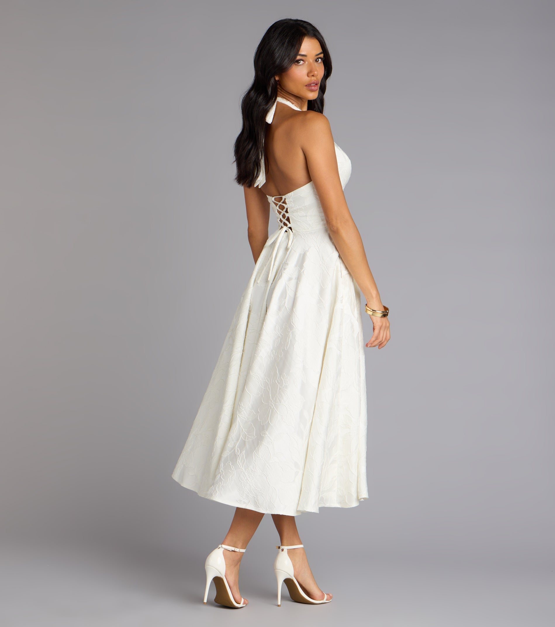 Ellen Lace-Up Halter A-Line Midi Formal Dress