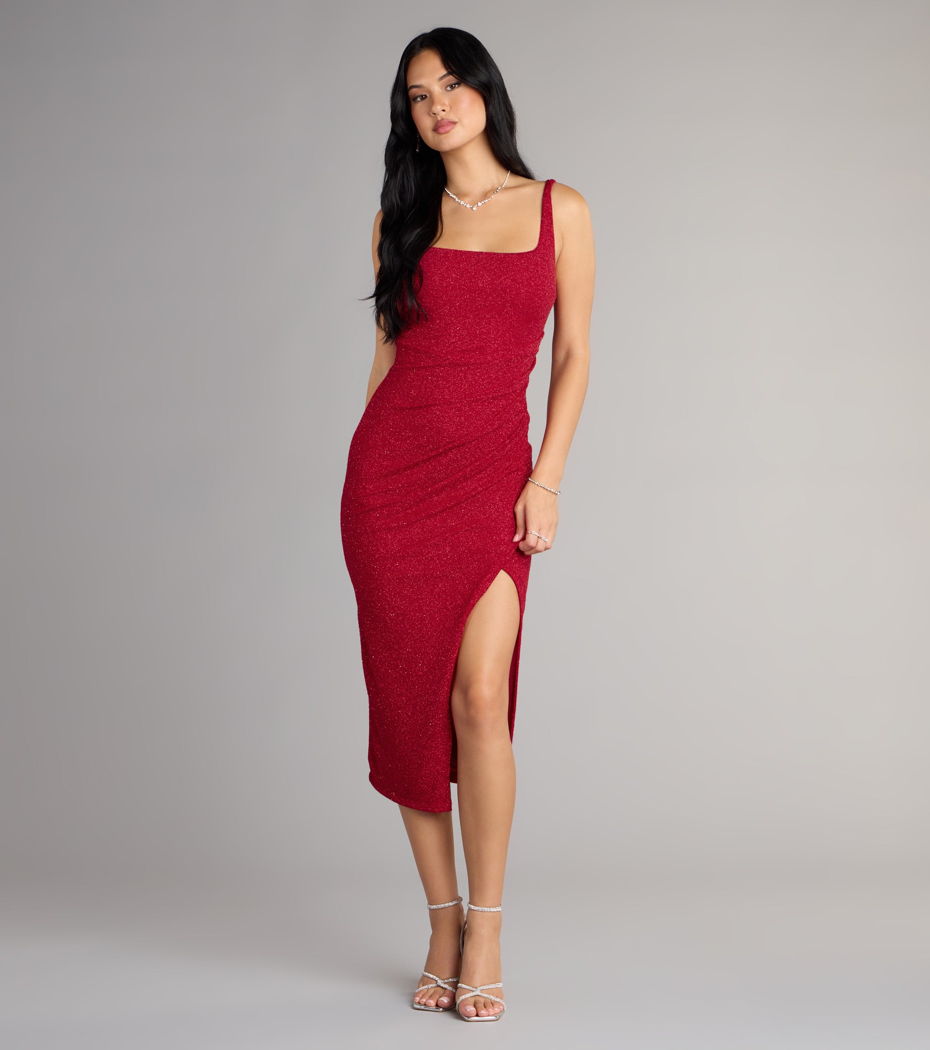 Courtney Formal Glitter Wrap Midi Dress