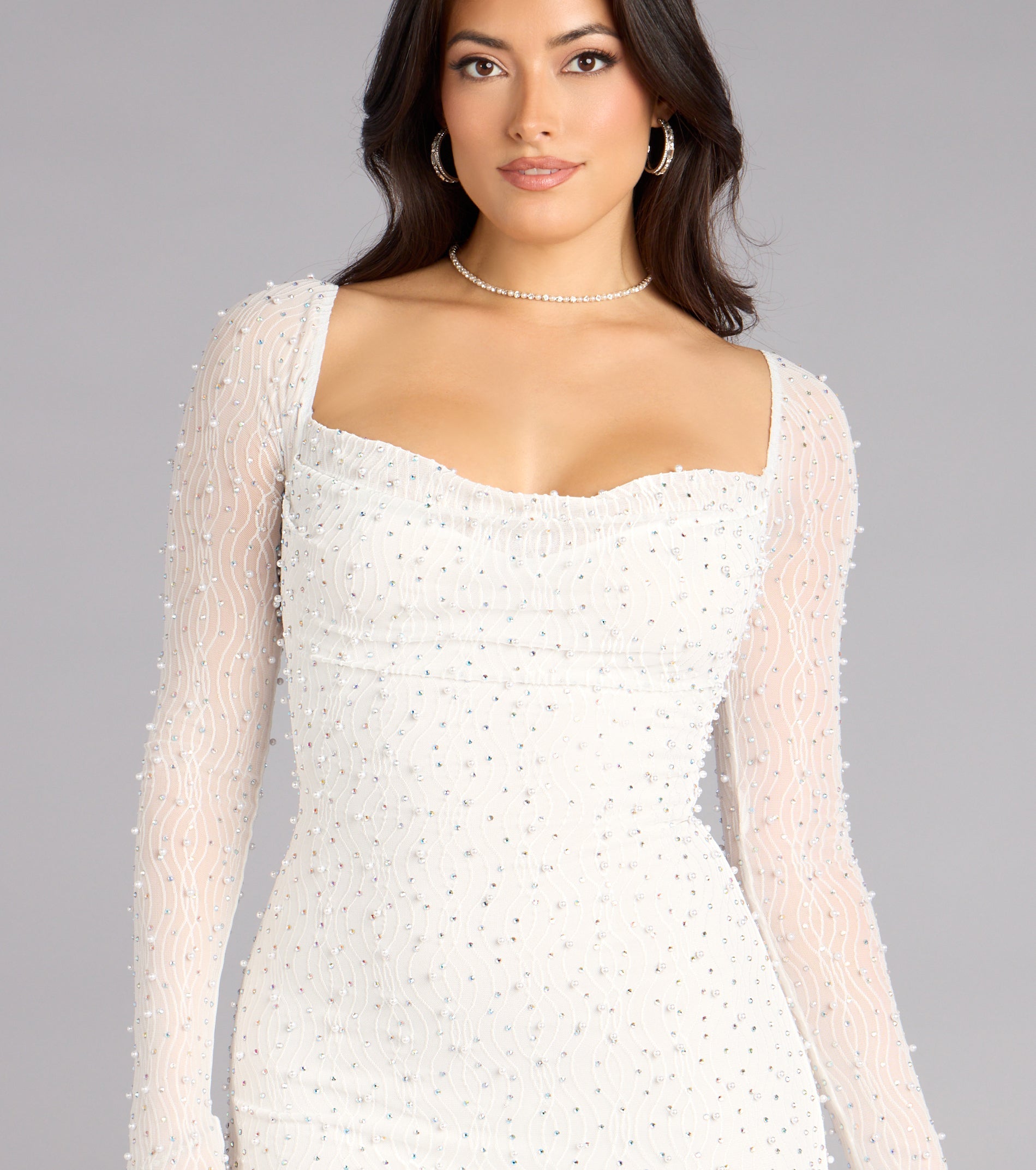 Elise Rhinestone Pearl Mini Dress