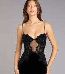 Arielle Velvet Lace Appliqué Mini Dress