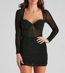 Reese Formal Heat Stone Illusion Mini Dress