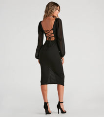 Violeta Chiffon Sleeve Crepe Midi Dress