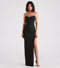 Leona Formal Crepe Rhinestone Slit Dress