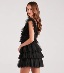 Devon Ruffled Tulle V-Neck Party Dress