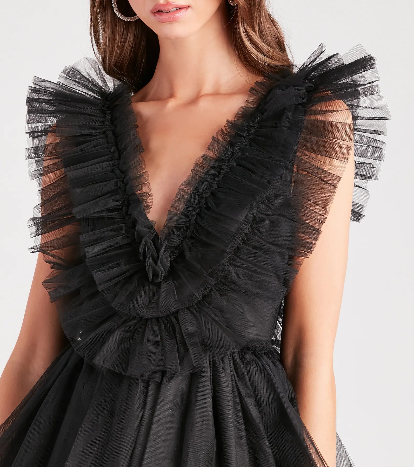 Devon Ruffled Tulle V-Neck Party Dress
