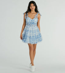 Brynne Formal Floral Mesh Ruffled Skater Dress