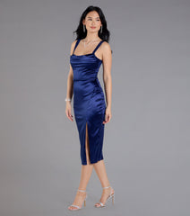 Laina High Slit Satin Midi Dress