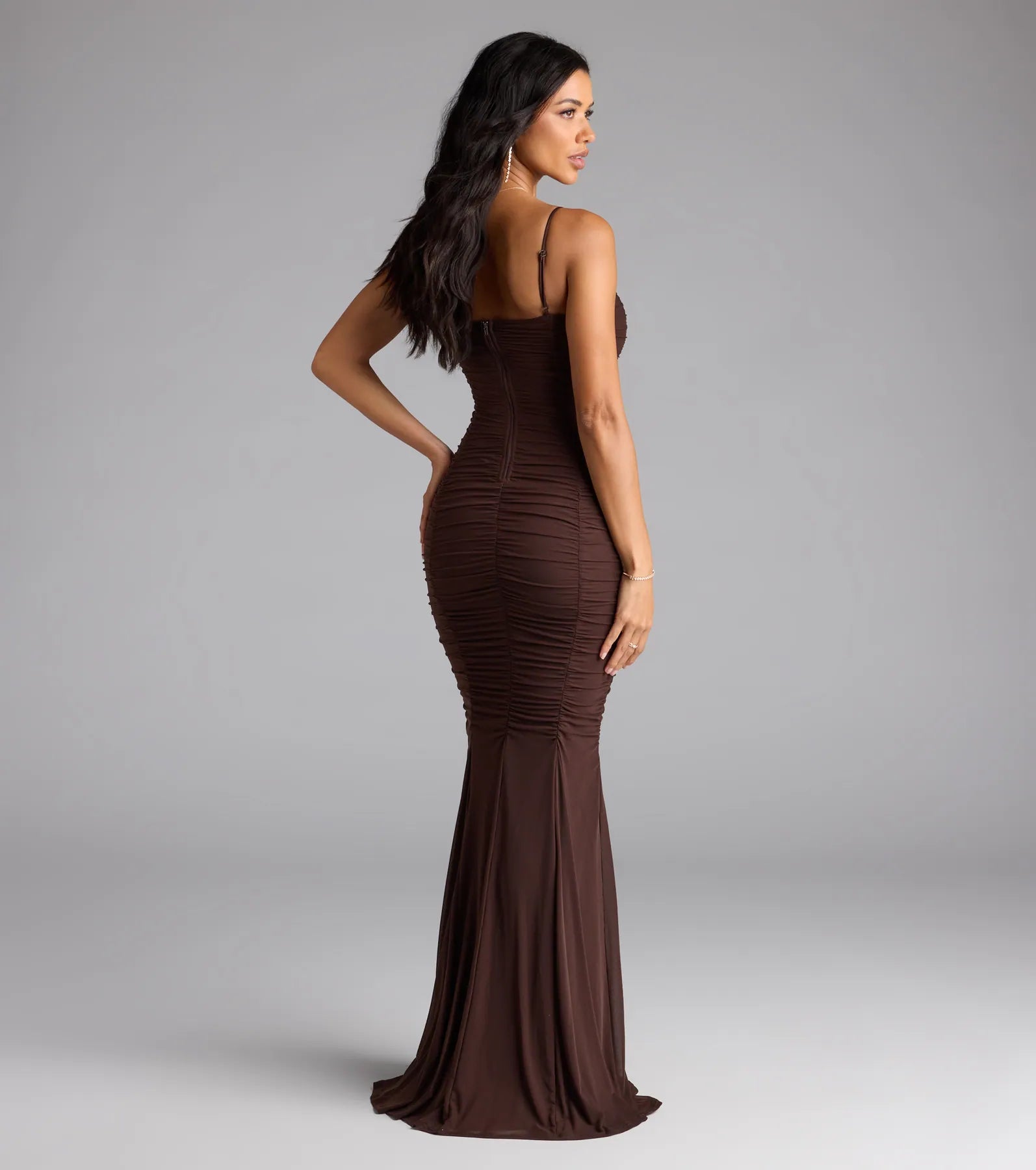 Juliana Ruche Mermaid Mesh Formal Dress