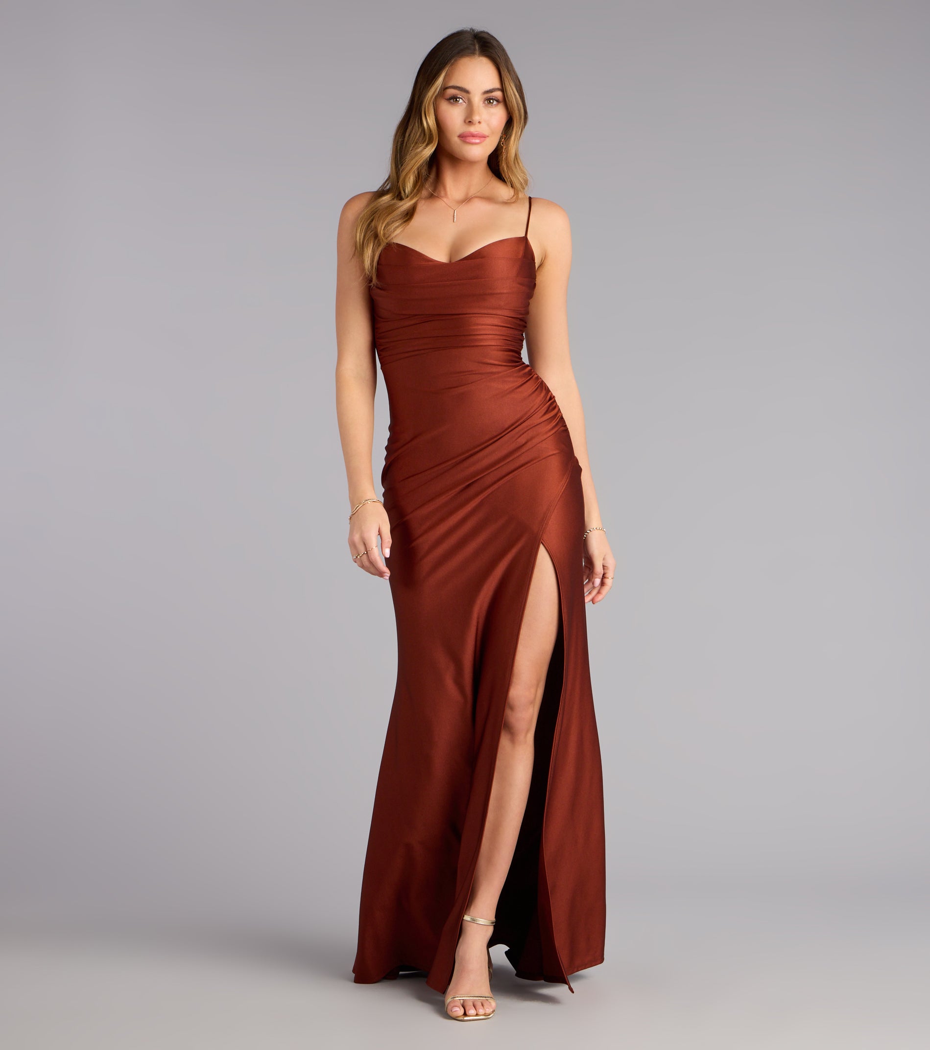 Marcie Cowl Neck Slit Mermaid Formal Dress