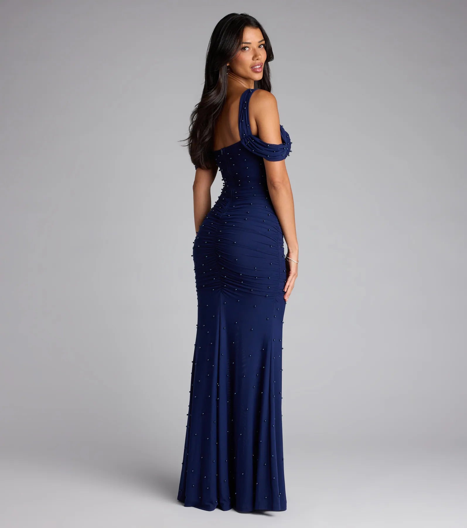 Fay Off The Shoulder Faux Pearl Mermaid Dress