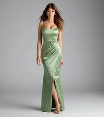 Alaine Lace-Up Slit Mermaid Satin Formal Dress