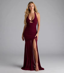 Mia Halter Slit Mermaid Mesh Formal Dress