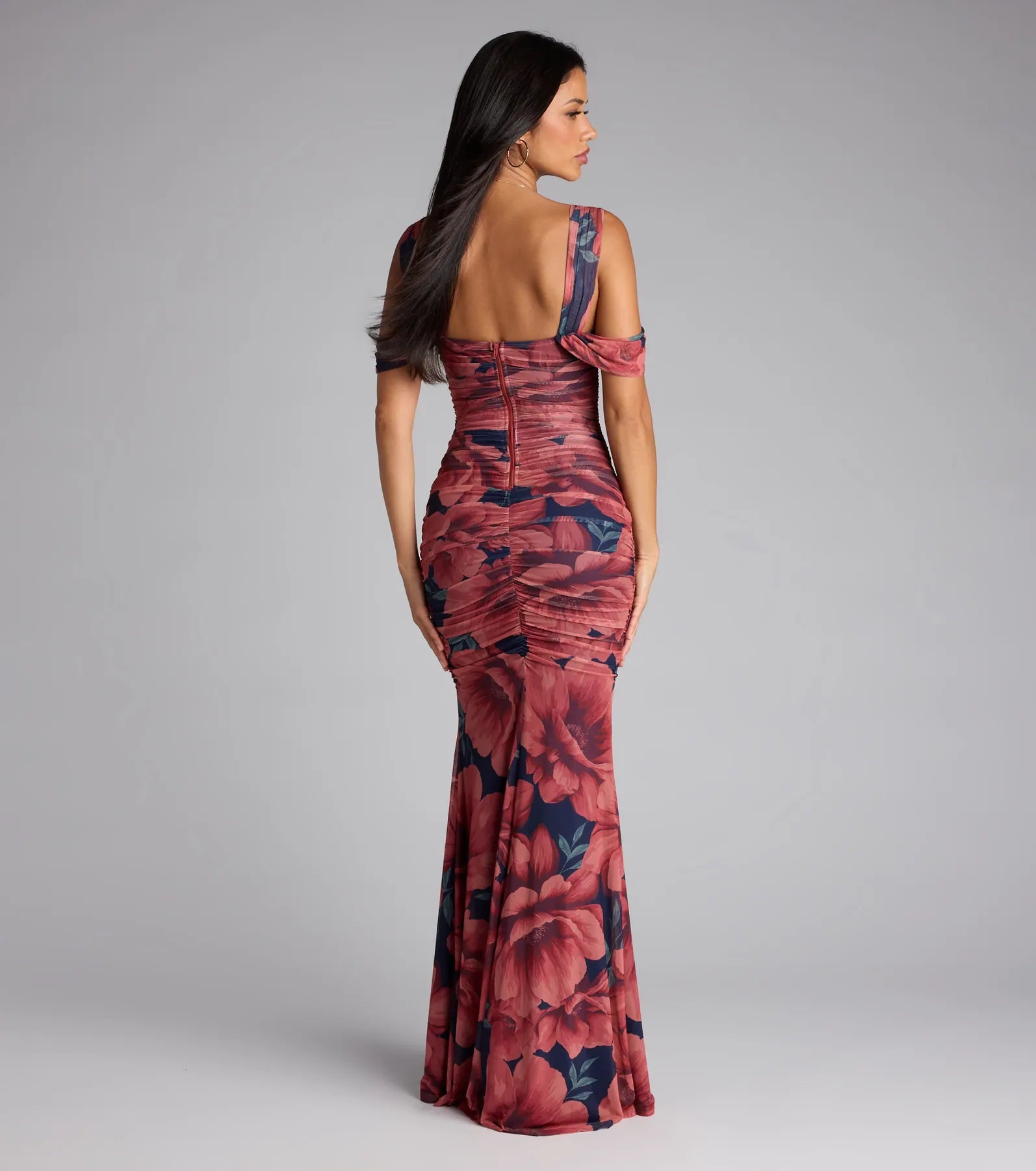 Layla Floral Cold Shoulder Mermaid Formal Dress
