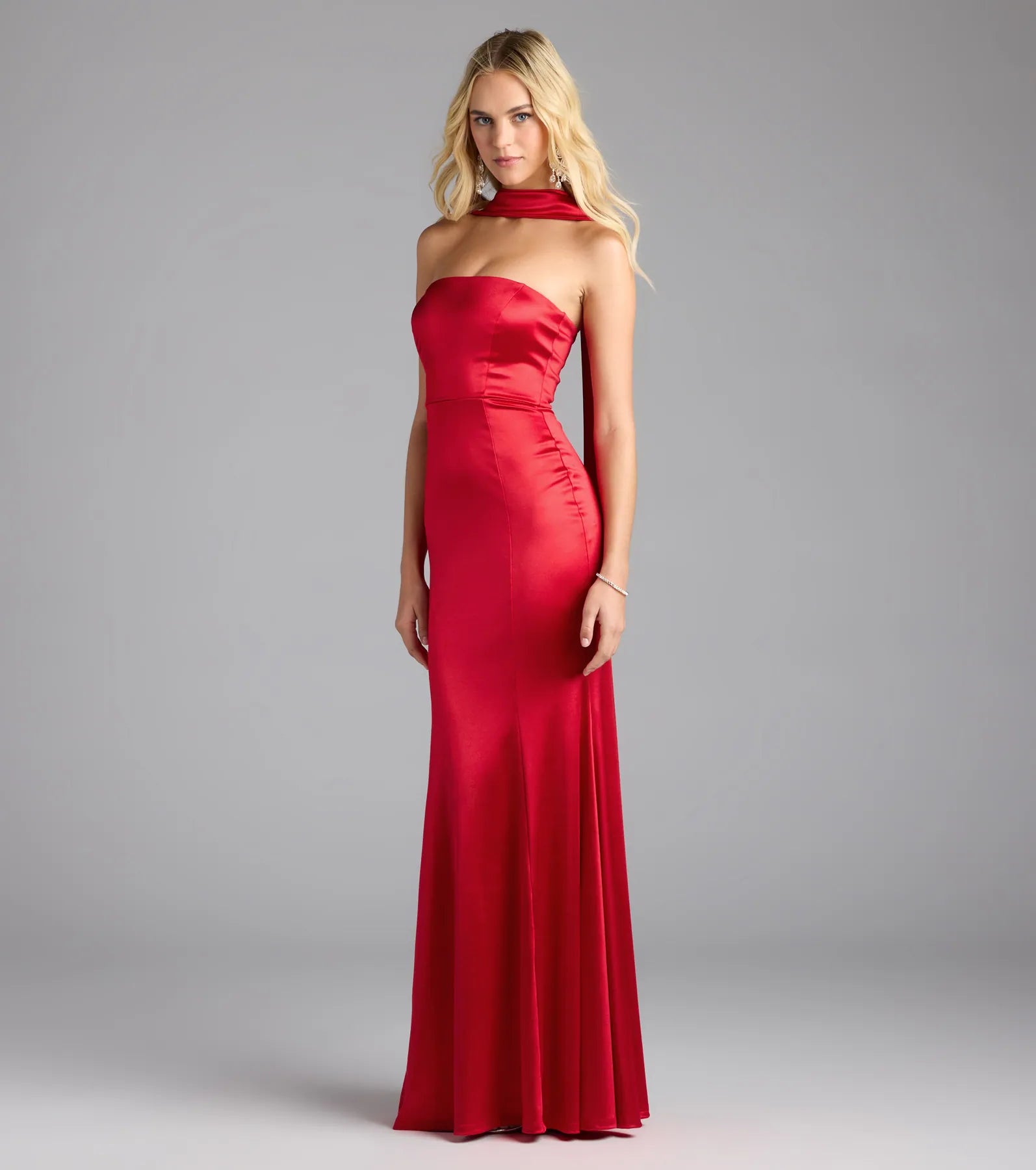 Santana Strapless Scarf Mermaid Satin Formal Dress