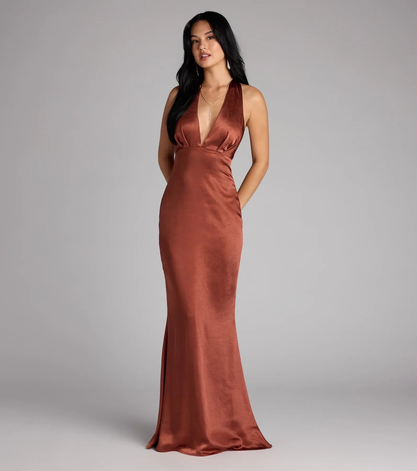 Erika Halter Satin Column Formal Dress