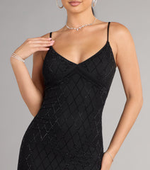 Arianna Rhinestone Mesh High Slit Column Dress