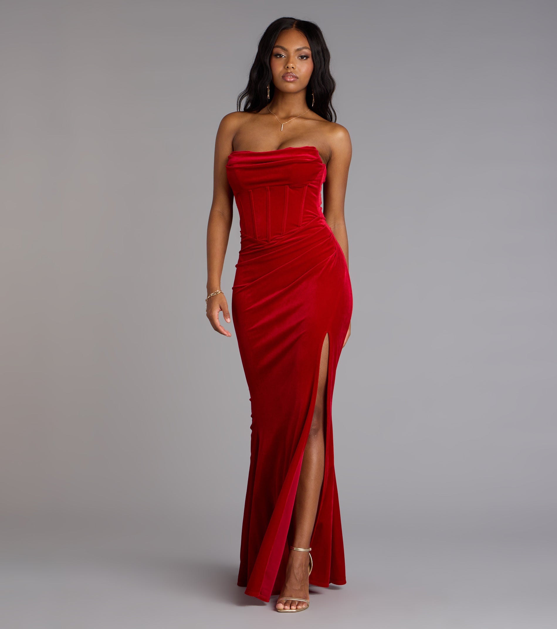 Julia Velvet Corset High Slit Mermaid Dress