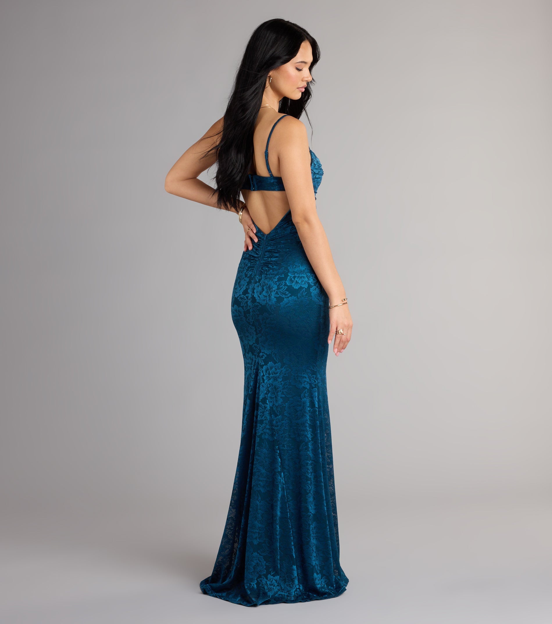 Haisley Open Back Floral Lace Mermaid Dress