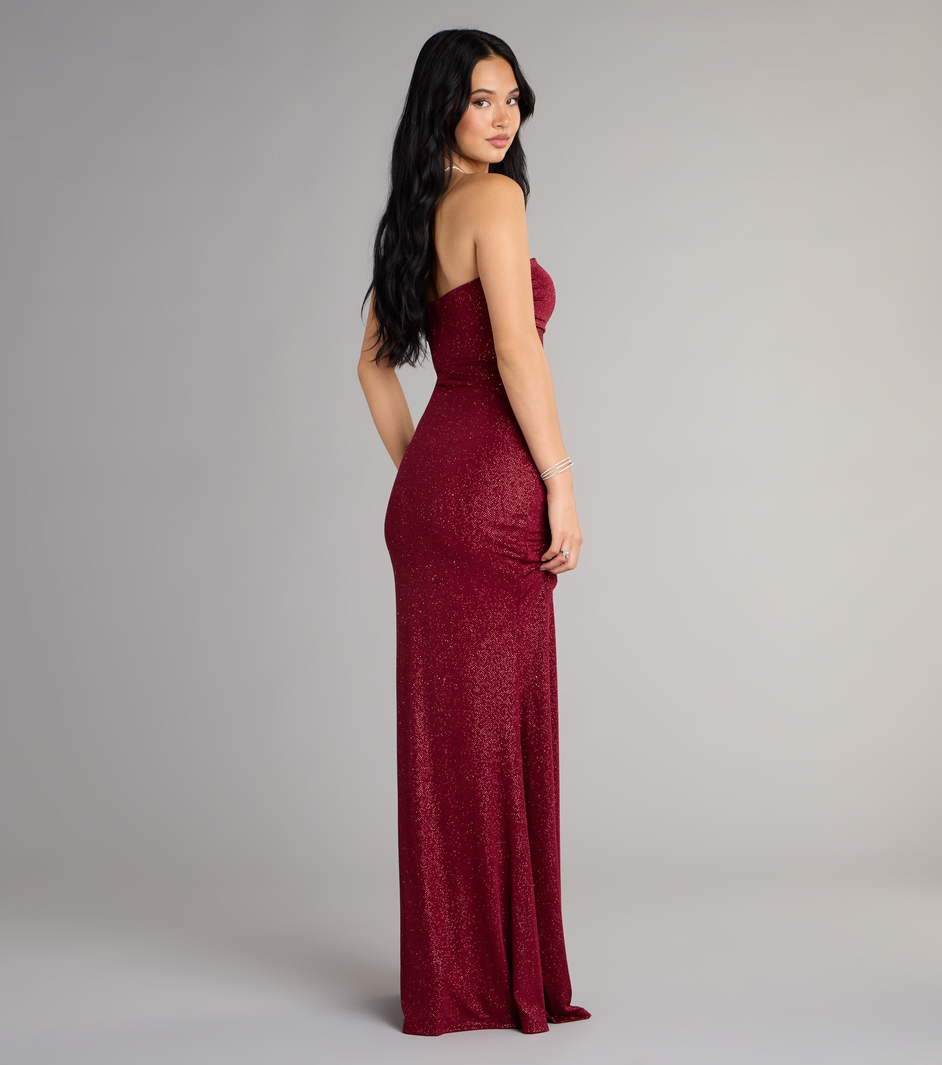 Kaye Strapless Mermaid Slit Glitter Formal Dress