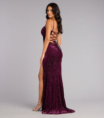 Ashlie Velvet Burnout Lace-Up Formal Dress