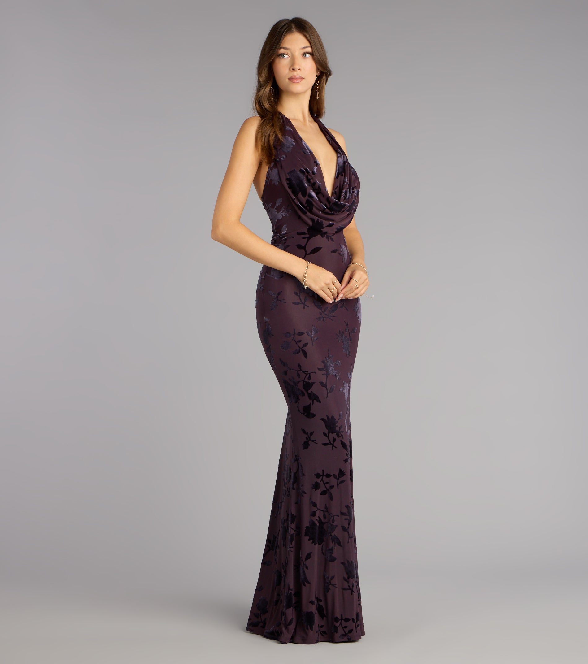 Morgan Plunge Cowl Neck Mermaid Formal Dress